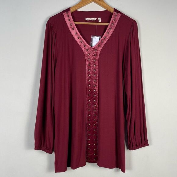 Soft Surroundings Adornment Velvet Trim Tunic Top‎ XL NEW Studded Jersey Knit - Picture 2 of 12